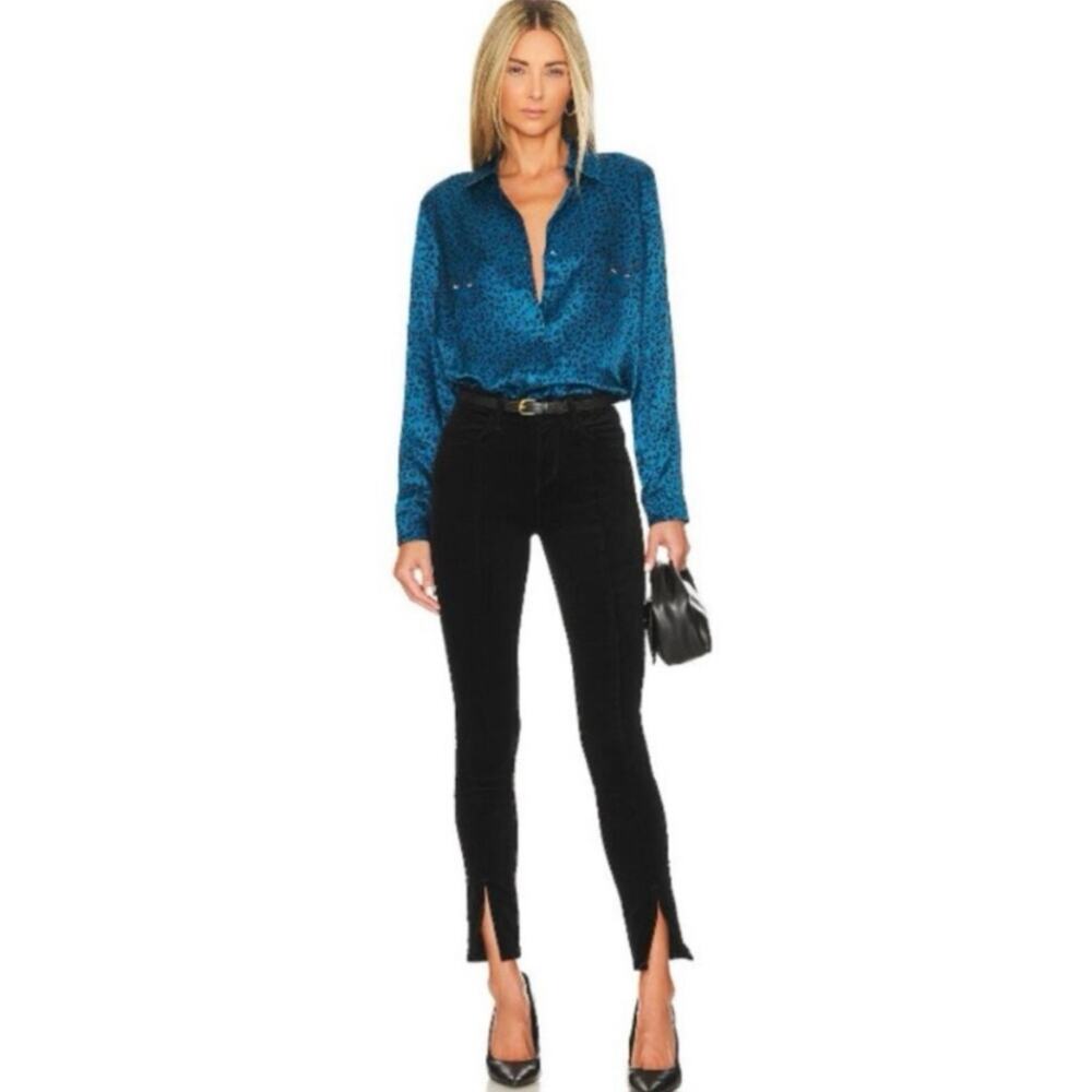 L’Agence Jyothi Slim Split Front High Rise Velvet Jeans Noir Black 26